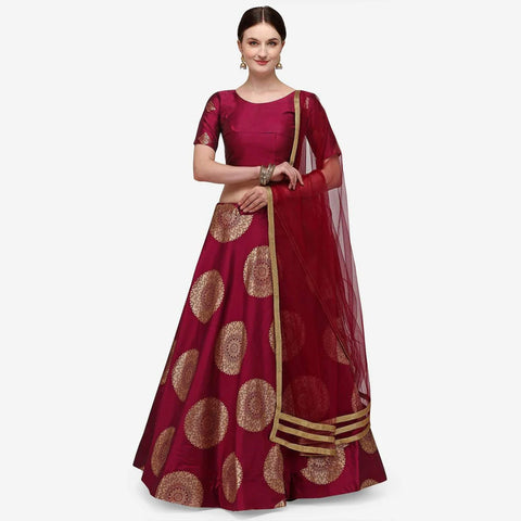 Maroon Color Banarasi Silk Lehenga Choli with Net Dupatta ClothsVilla Main image