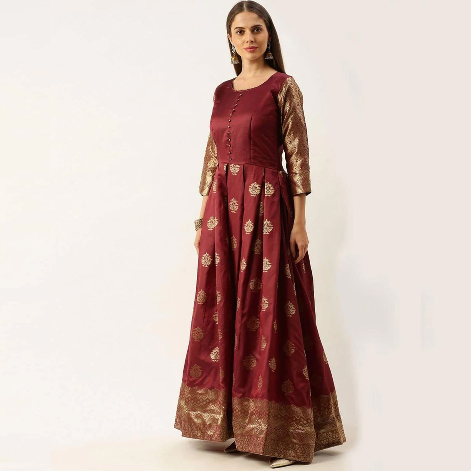 Maroon Color Box Cut Soft Silk Gown ClothsVilla
