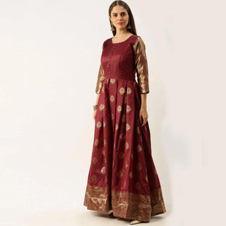 Maroon Color Box Cut Soft Silk Gown ClothsVilla