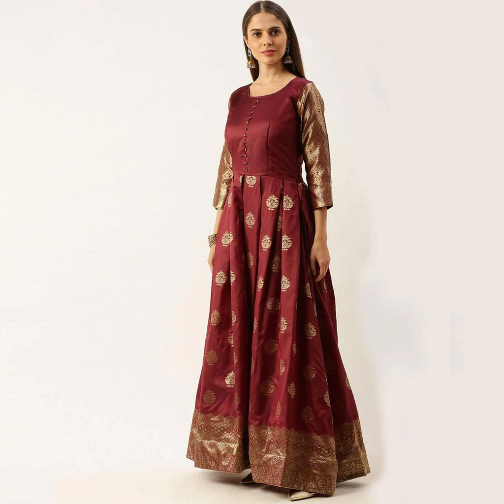 Maroon Color Box Cut Soft Silk Gown ClothsVilla