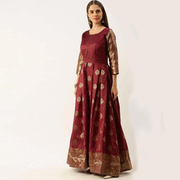 Maroon Color Box Cut Soft Silk Gown ClothsVilla