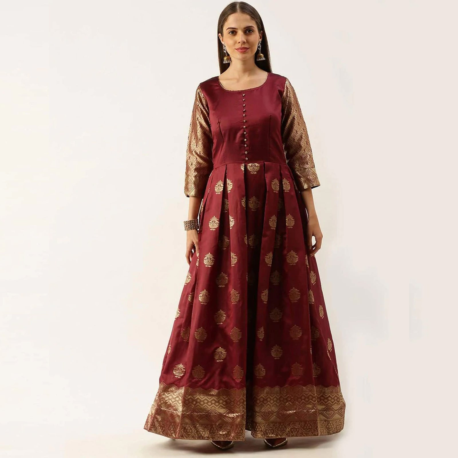 Maroon Color Box Cut Soft Silk Gown ClothsVilla