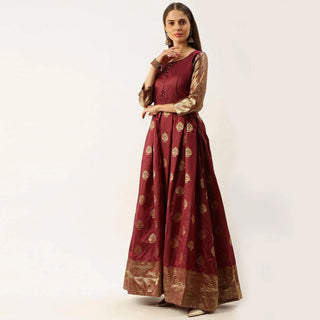 Maroon Color Box Cut Soft Silk Gown ClothsVilla