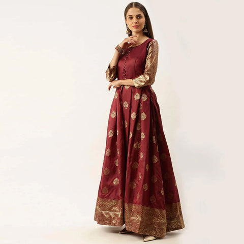 Maroon Color Box Cut Soft Silk Gown ClothsVilla Main image