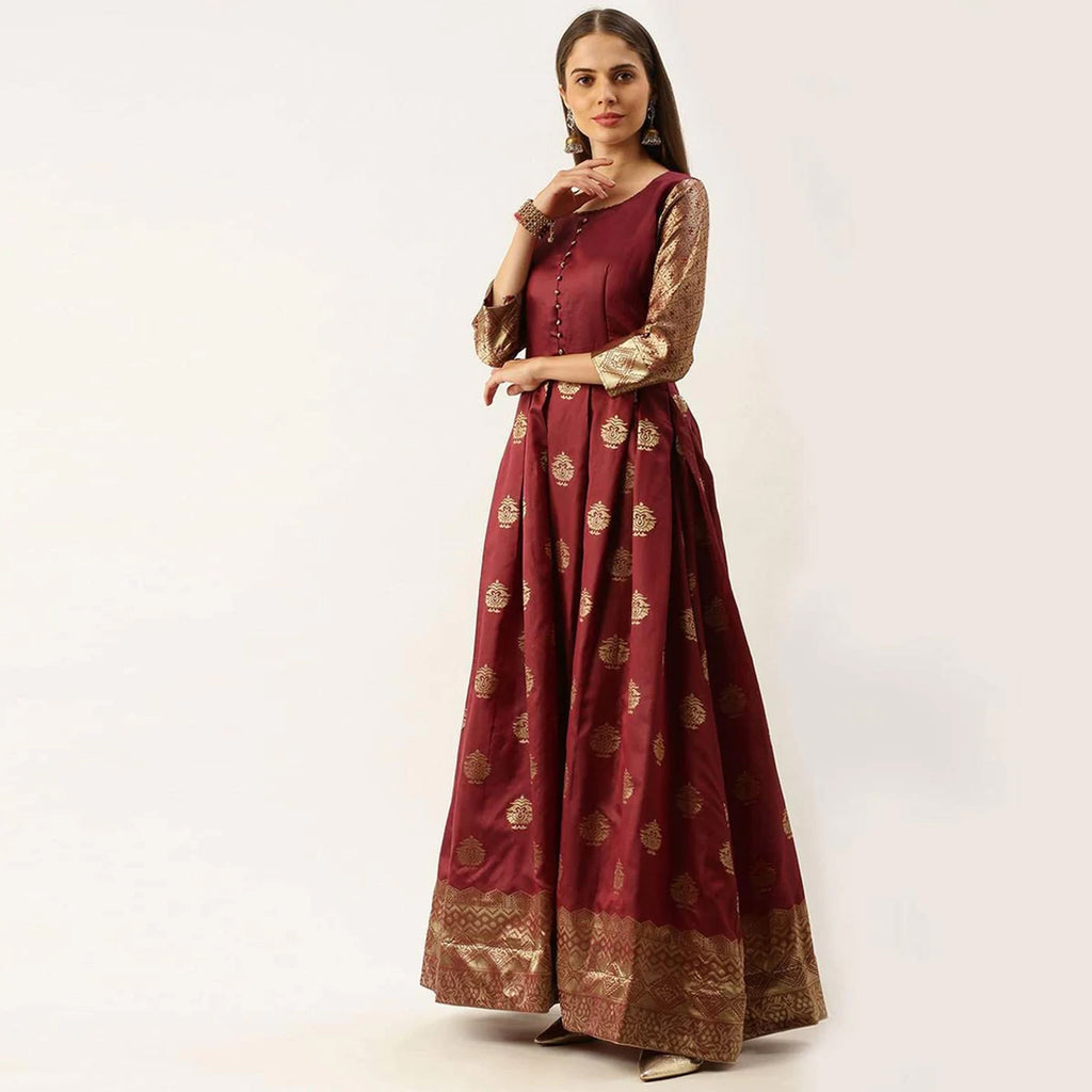 Maroon Color Box Cut Soft Silk Gown ClothsVilla
