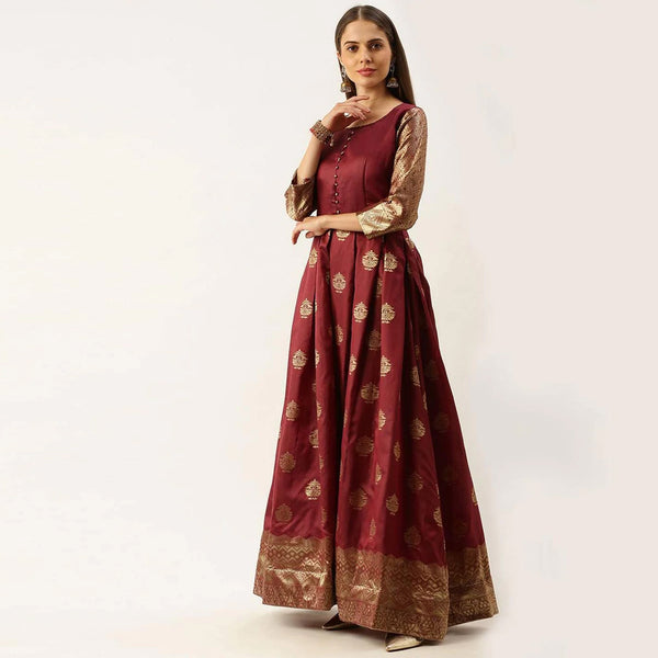 Maroon Color Box Cut Soft Silk Gown ClothsVilla