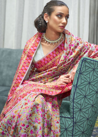 Light Pistachio Green Banarasi Jamawar Woven Silk Saree : Top Pick Clothsvilla