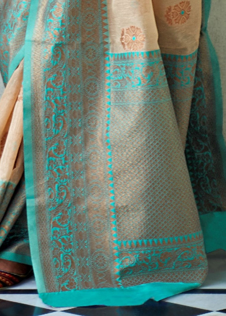 Subtle Beige Woven Linen Silk Saree with Butti overall Clothsvilla