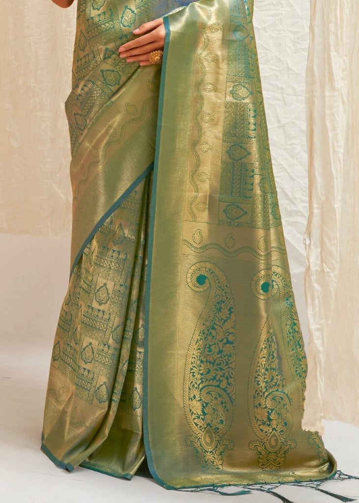 Pine Green & Golden Blend Kanjivaram Silk Saree Clothsvilla