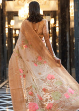 Load image into Gallery viewer, Beige Brown Zari Woven Linen Silk Saree Clothsvilla