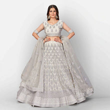 Load image into Gallery viewer, Pale Silver Lehenga Choli in Soft Net with Thread Sequence and Zari Work ClothsVilla