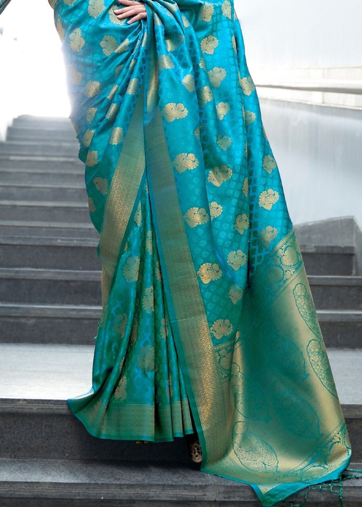 Cerulean Blue Woven Banarasi Silk Saree with overall Butti Clothsvilla