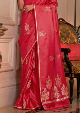 Radical Red Designer Satin Silk Saree Clothsvilla