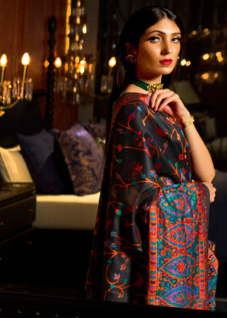 Ebony Black Banarasi Jamawar Woven Silk Saree : Top Pick Clothsvilla
