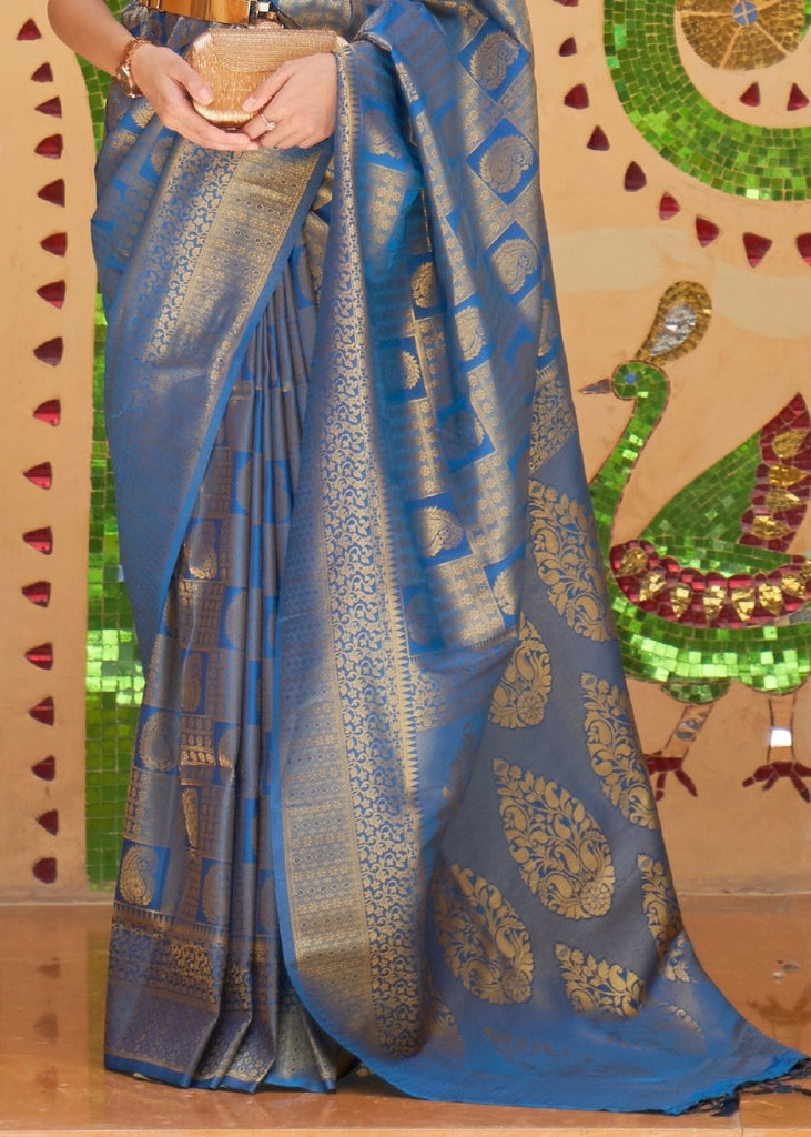 Sapphire Blue Zari Woven Kanjivaram Silk Saree Clothsvilla