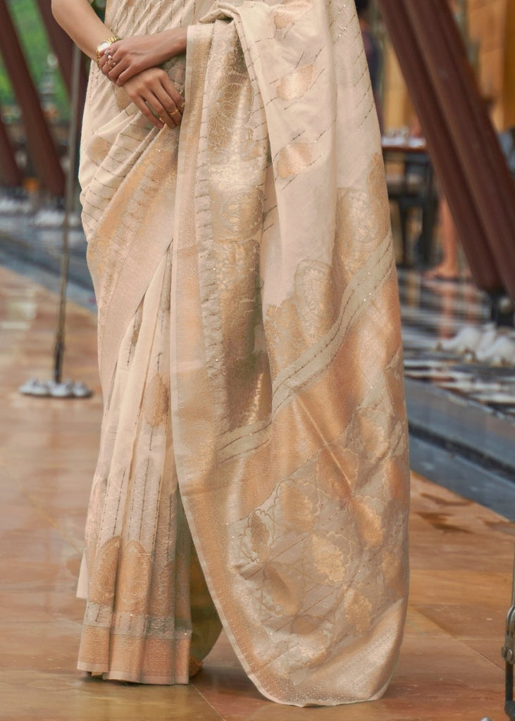 Tan Brown Zari Woven Silk Saree with Sequins work Clothsvilla