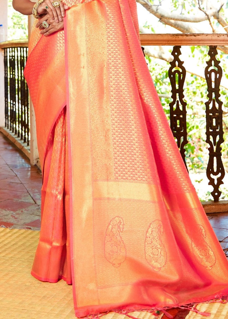 Coral Orange Woven Kanjivaram Saree:Limited Edition Clothsvilla