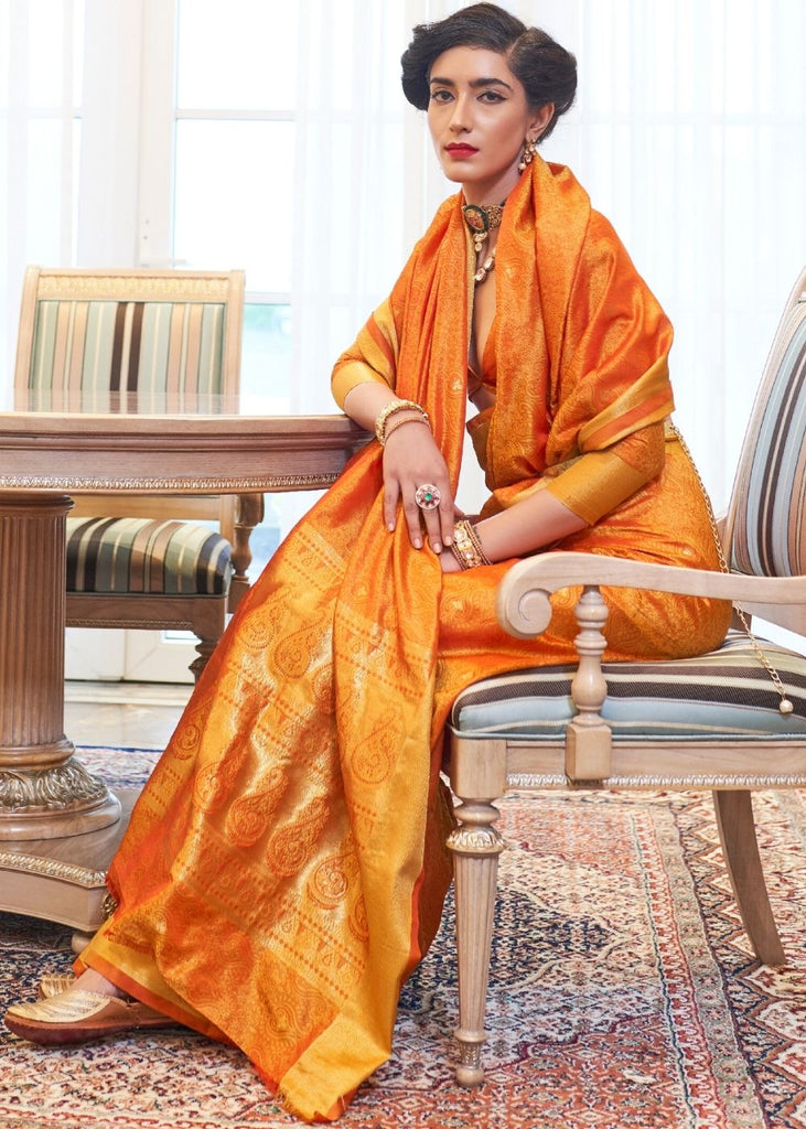 Pumpkin Orange Ultra Soft Kanjivaram Silk Saree with Zari  Border and Pallu Clothsvilla