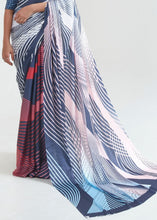 Load image into Gallery viewer, Steel Blue &amp; White Satin Silk Digital Printed Saree Clothsvilla