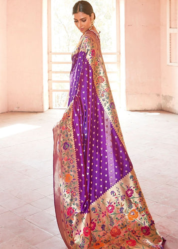 Deep Purple Woven Paithani Silk Saree Clothsvilla