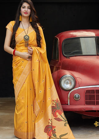 Mustard Silk Saree with Golden Zari Border Clothsvilla