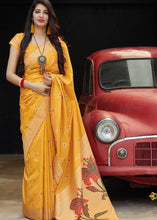 Load image into Gallery viewer, Mustard Silk Saree with Golden Zari Border Clothsvilla