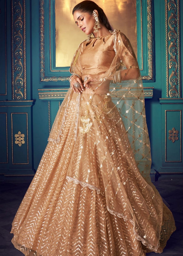 Sepia Beige Designer Soft Net Lehenga Choli with Sequin work Clothsvilla