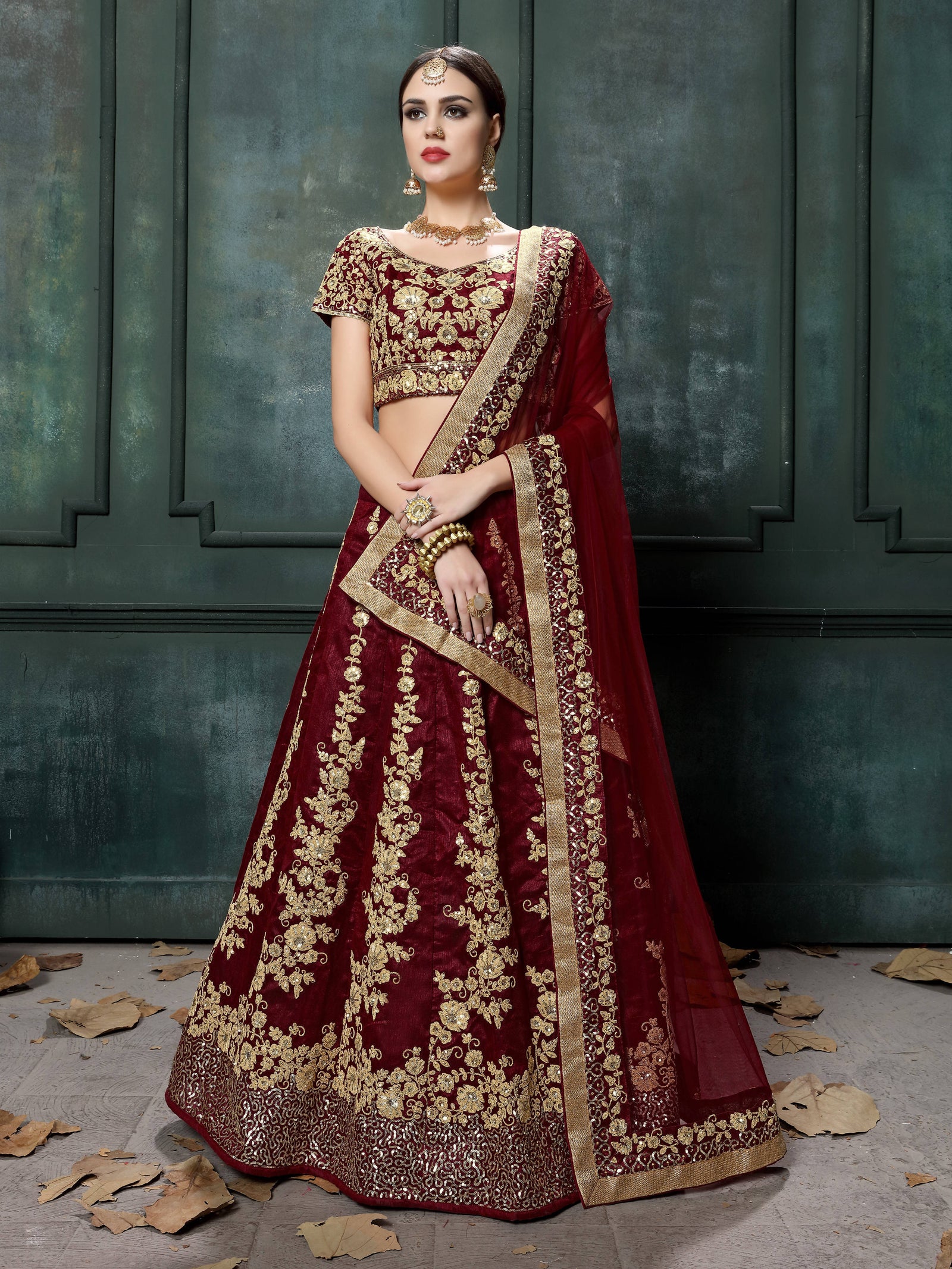 Impressive Maroon Colored Designer Partywear Raw Silk Lehenga Choli ClothsVilla