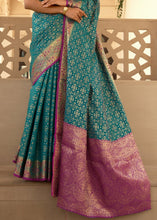 Load image into Gallery viewer, Teal Blue Woven Soft Banarasi Silk Saree with Contrast Pallu &amp; Blouse Clothsvilla