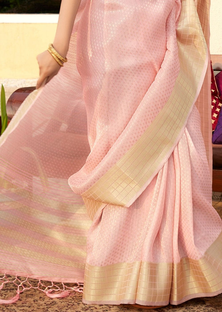 Flamingo Pink Zari Woven Tissue Silk Saree : Top Pick Clothsvilla