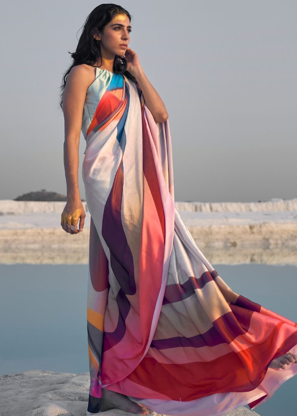 Multicolor Digital Printed Crepe Silk Saree : Top Pick Secondary image