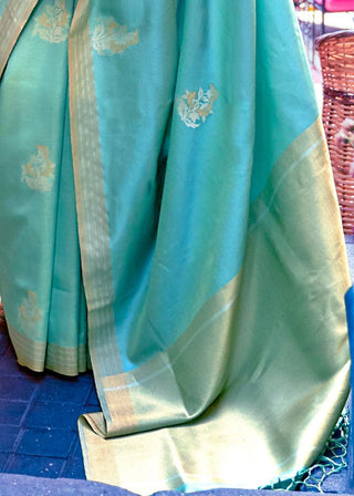 Aqua Blue Designer Wear Woven Banarasi Silk Saree Clothsvilla