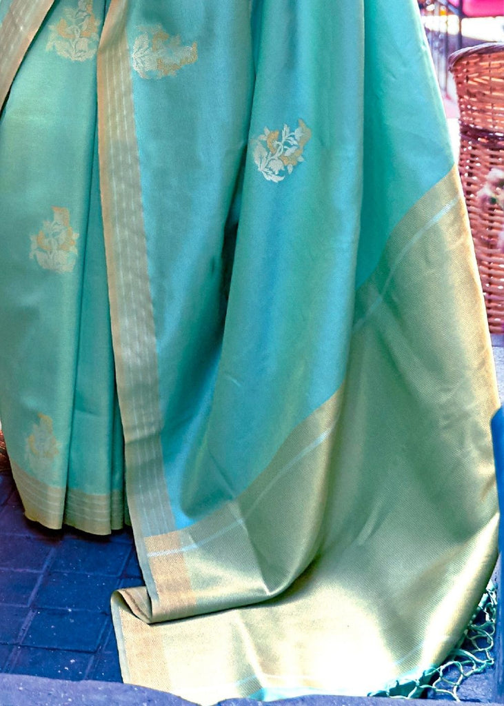 Aqua Blue Designer Wear Woven Banarasi Silk Saree Clothsvilla