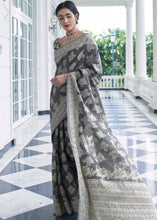 Load image into Gallery viewer, Silver Grey Lucknowi Chikankari Weaving Silk Saree Clothsvilla