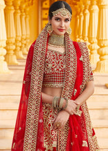 Load image into Gallery viewer, Crimson Red Velvet  Bridal Lehenga Choli with Embroidery &amp; Hand work Clothsvilla