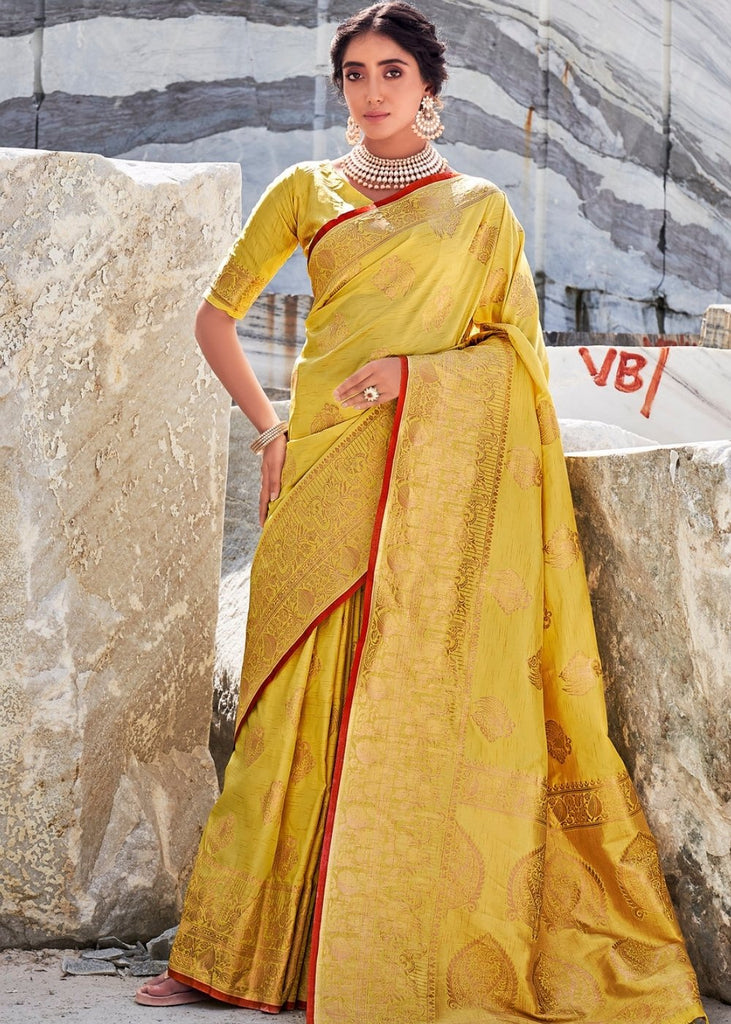 Medallion Yellow Woven Designer Silk Saree with Butti overall Clothsvilla