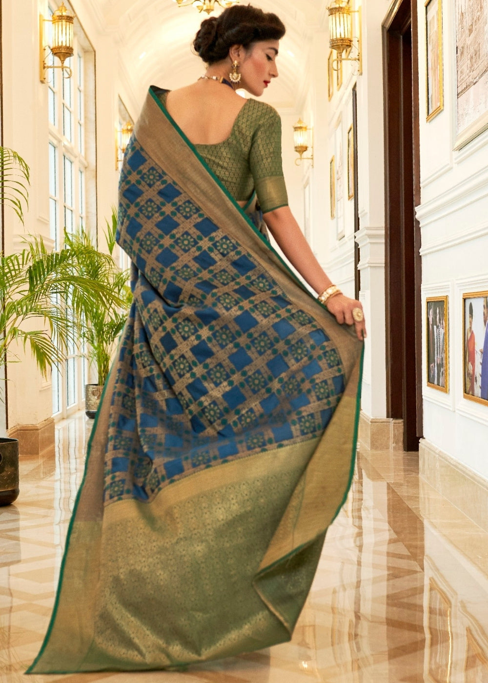 Blue Patola Silk Saree with Golden Border : Top Pick Clothsvilla