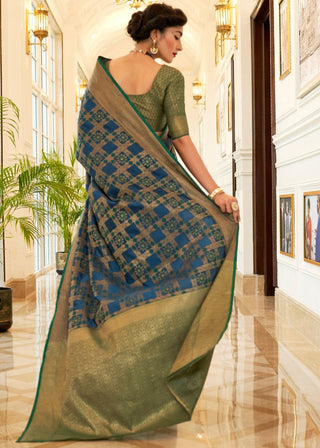 Blue Patola Silk Saree with Golden Border : Top Pick Clothsvilla