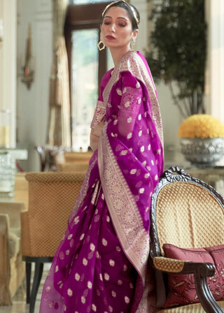 Dark Orchid Purple Zari Woven Organza Silk Saree Clothsvilla