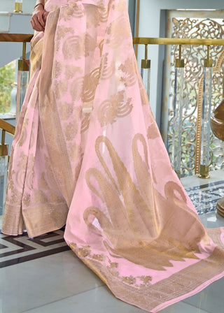 Flamingo Pink Zari Woven Designer Silk Saree Clothsvilla