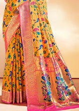 Load image into Gallery viewer, Saffron Yellow Woven Banarasi Paithani Silk Saree Clothsvilla