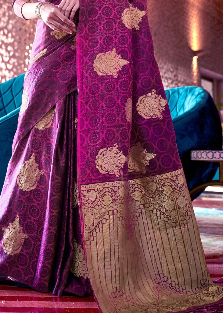 Lollipop Purple Satin Silk Saree with overall Golden Butti Clothsvilla