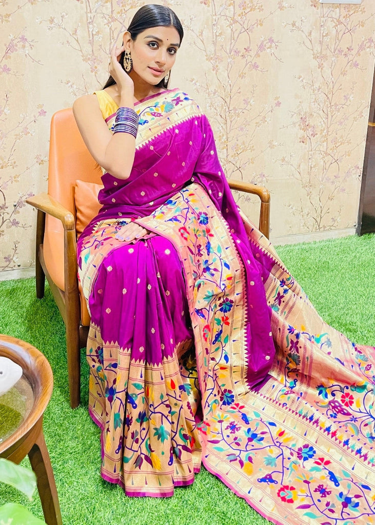 Magenta Purple Zari Woven Paithani Silk Saree Clothsvilla