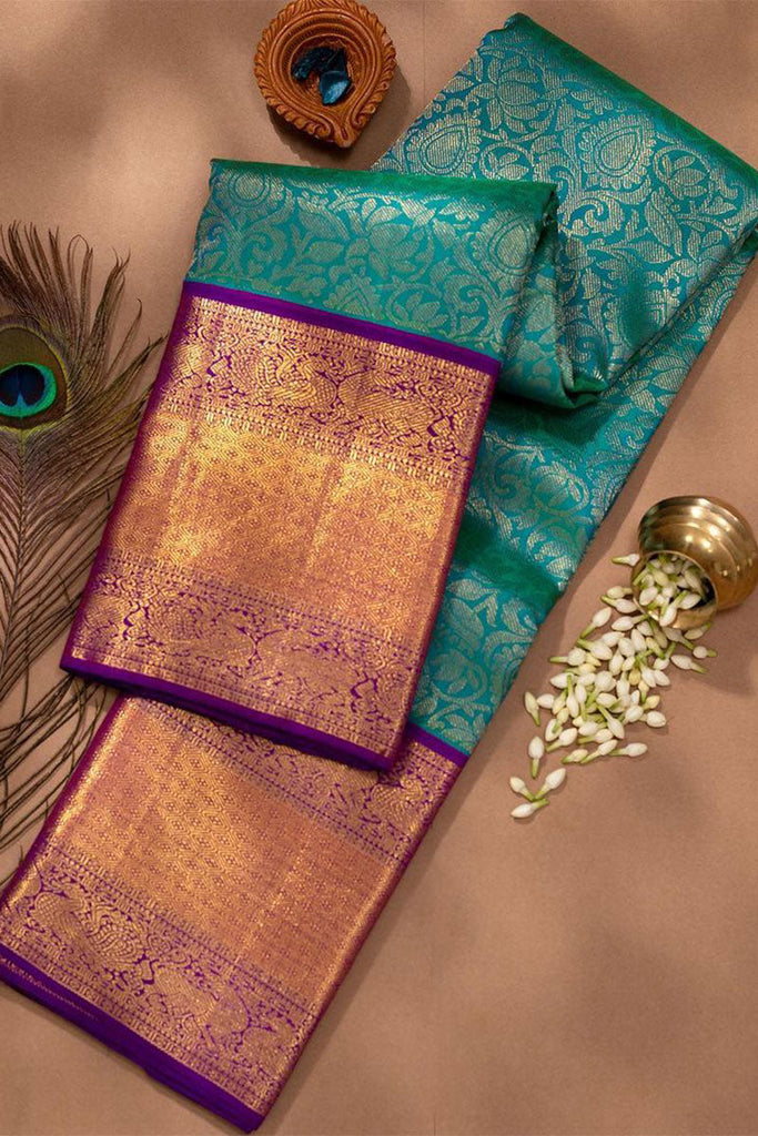 Tremendous Rama Soft Silk Saree With Elision Blouse Piece KP