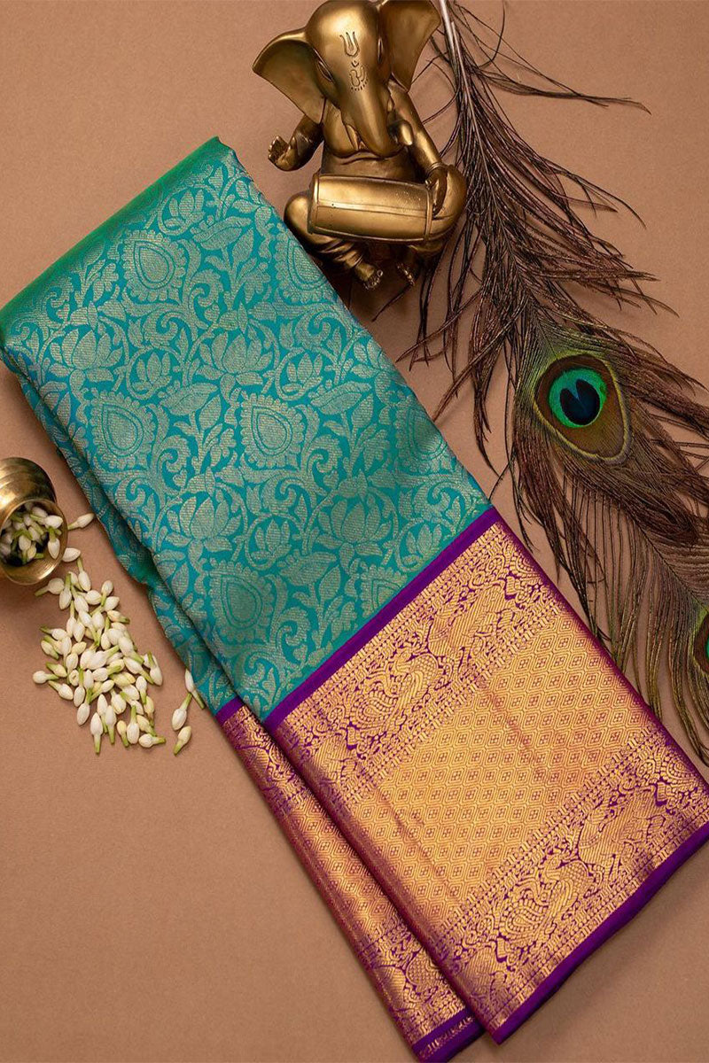 Tremendous Rama Soft Silk Saree With Elision Blouse Piece KP Main image