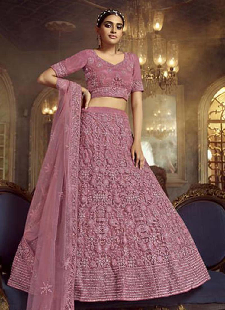 Marvelous Pink Dori Zarkan Work Soft Net Lehenga Choli Clothsvilla