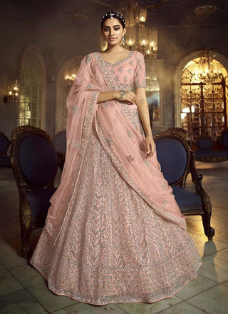 Majestic Peach Dori Work Soft Net base Panelled Lehenga Choli Set Clothsvilla