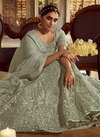 Fabulous Green Zarkan Dori Soft Net Lehenga Choli Set Clothsvilla