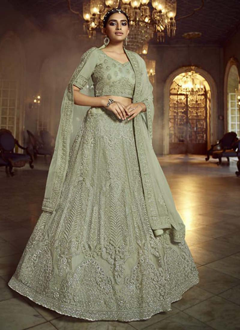 Fabulous Green Zarkan Dori Soft Net Lehenga Choli Set Clothsvilla Main image