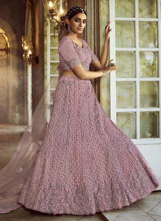 Splendid Pink Dori Zarkan Soft Net Base Lehenga Choli Set Clothsvilla